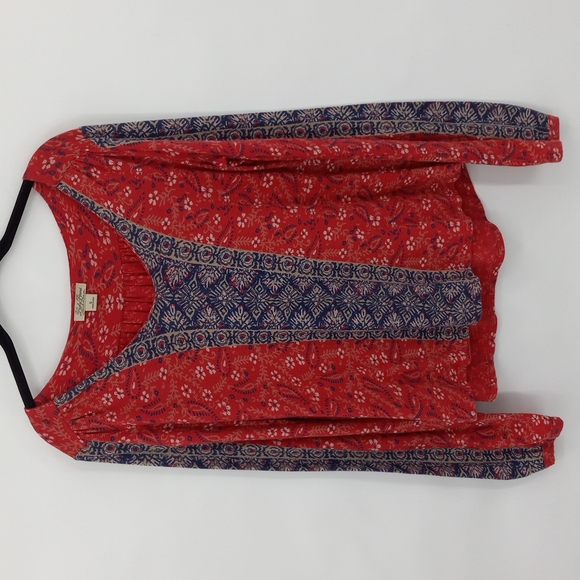 Lucky Brand Boho Peasant Blouse Paisley Floral Print Scoop Neck Size Small - Picture 1 of 7
